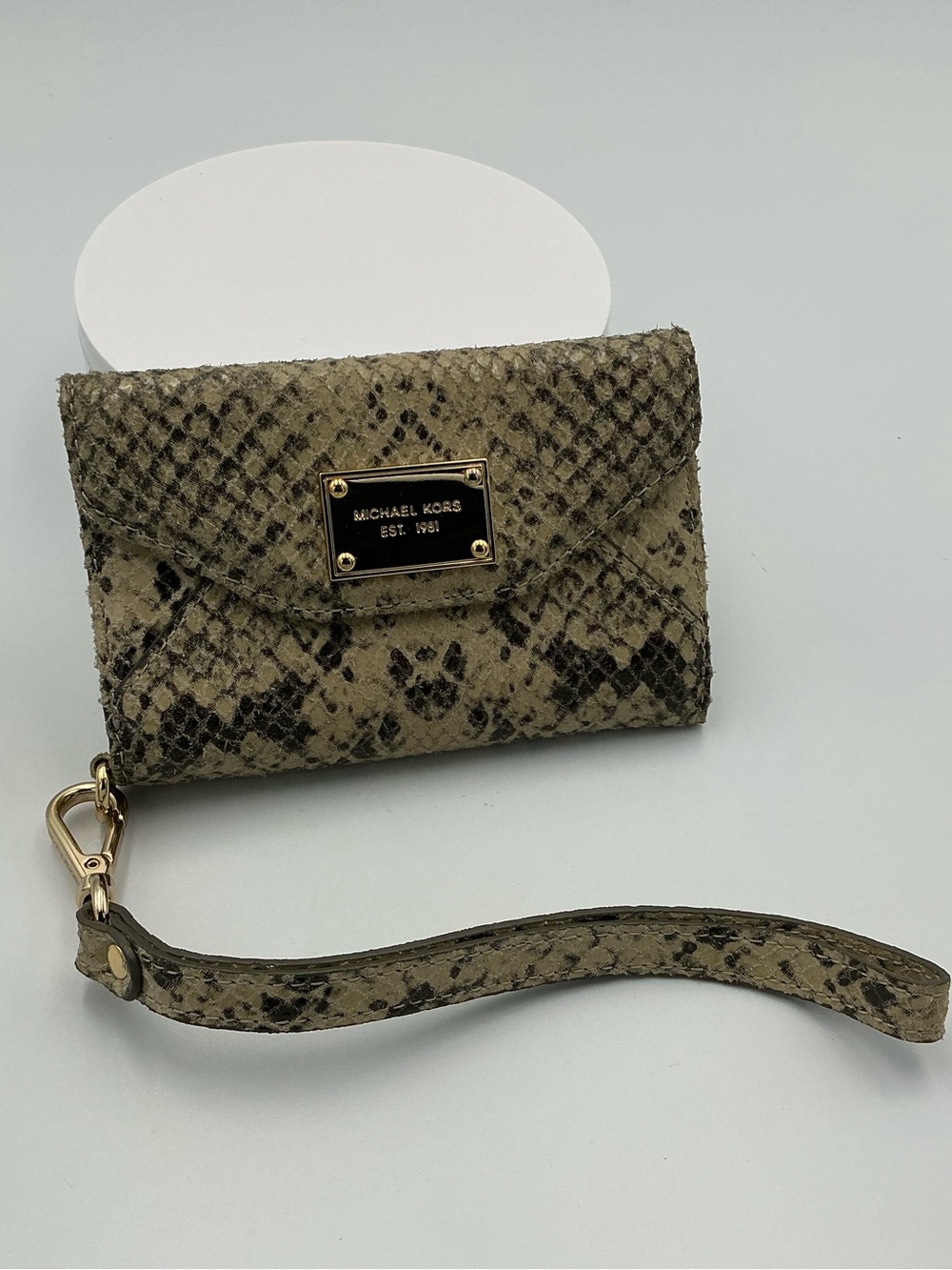 Michael Kors Brown Snake-Print iPhone Wristlet Wallet